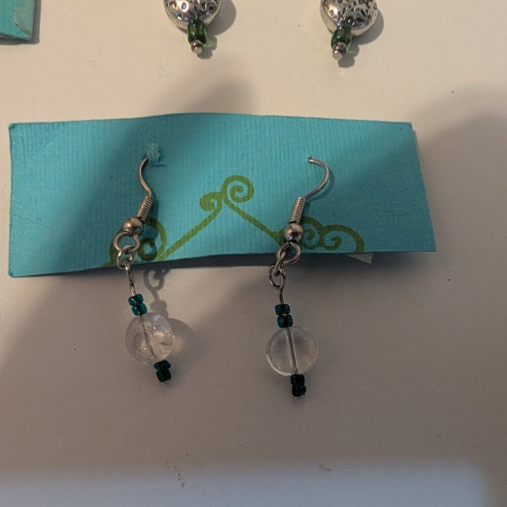 Handmade clear green/blue beaded earrings Qty 2
